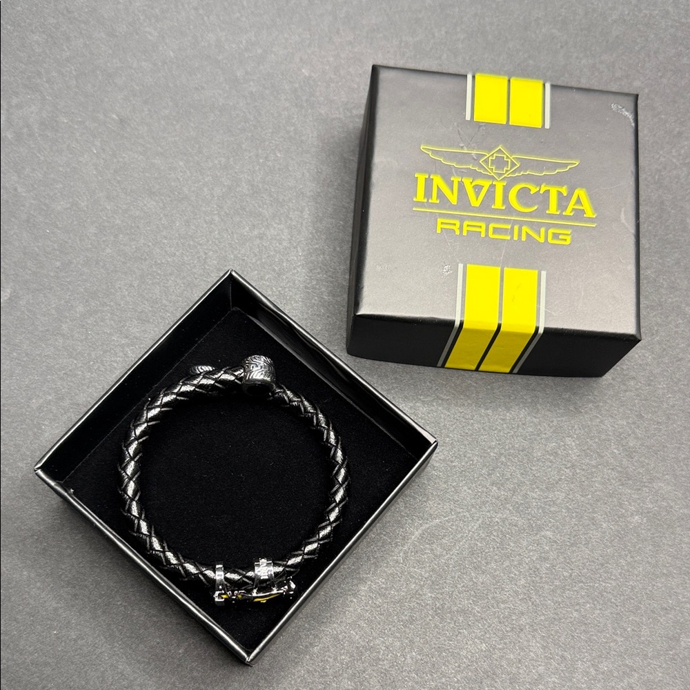 Invicta Black and Silver Braided Bracelet